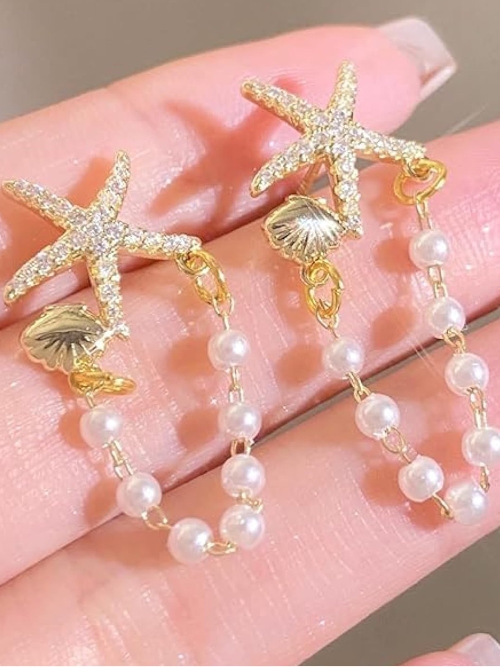 Anthropologie Gold Starfish and Pearl Drop Earrings